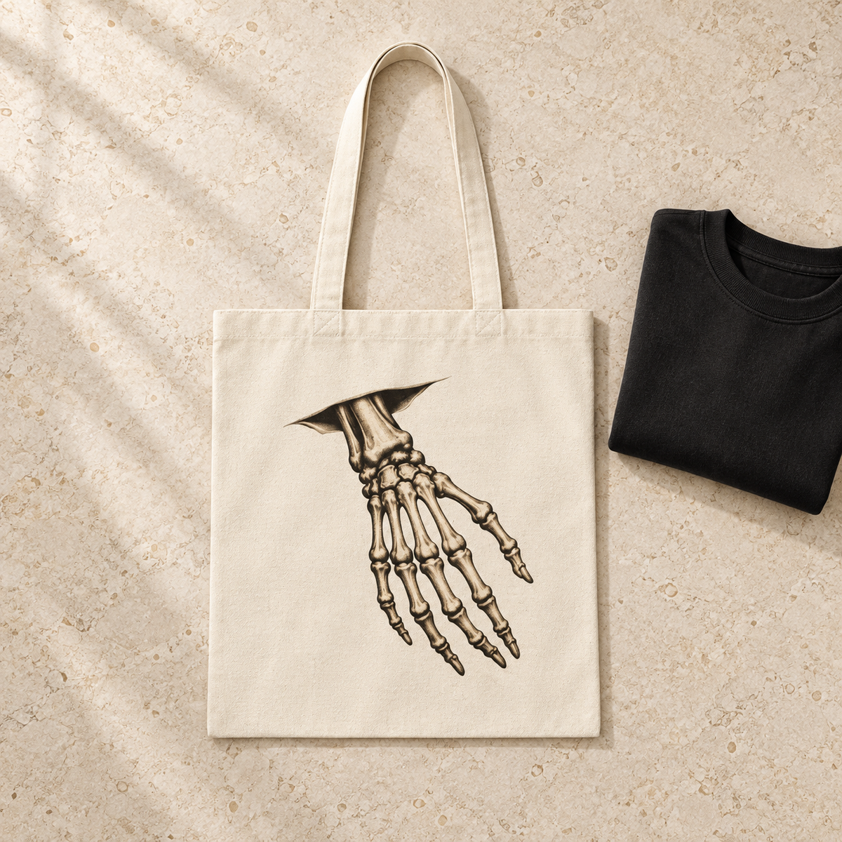 THE ANATOMY TOTE natural canvas bag, full editorial flat lay