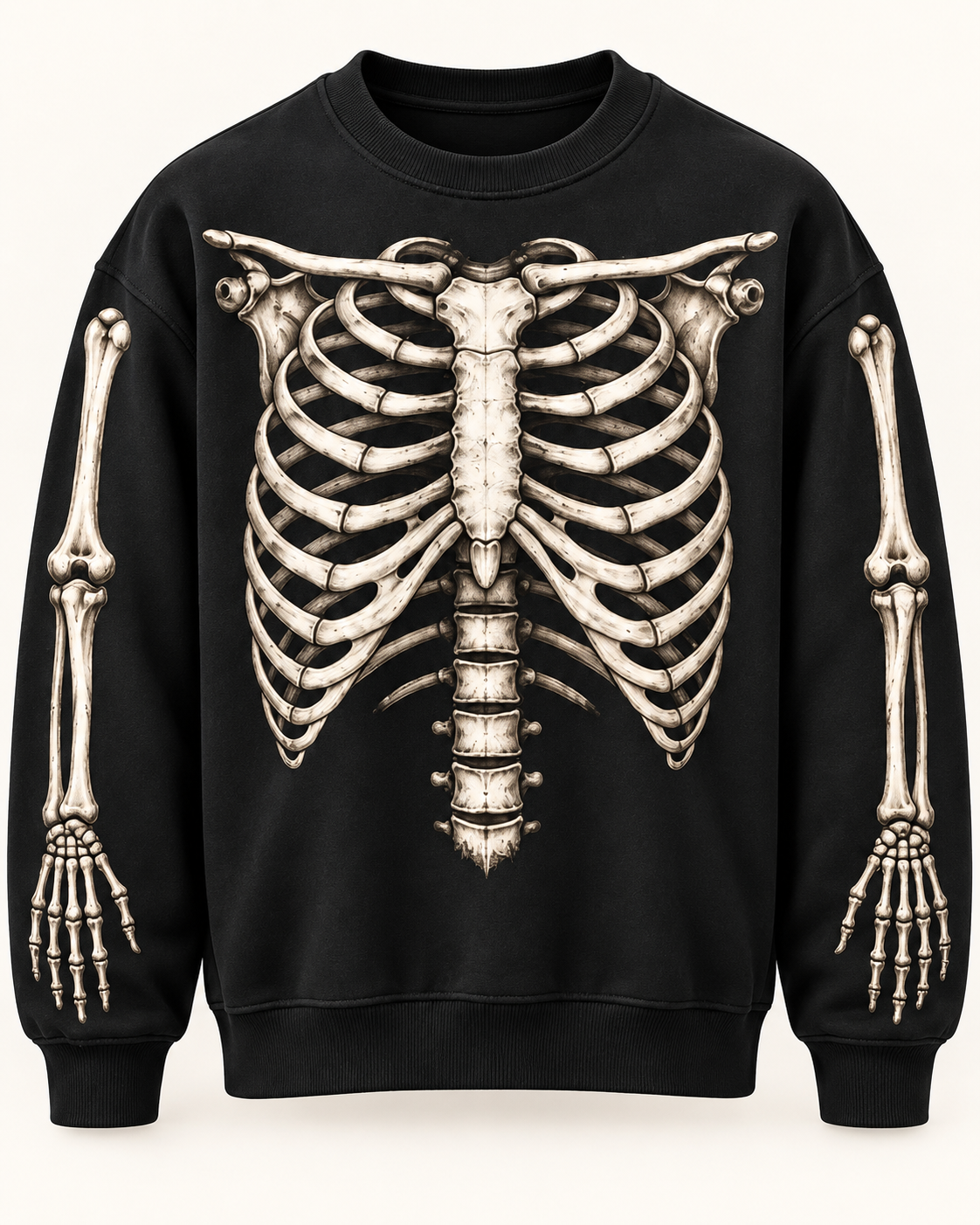 Anatomy Crewneck front ribcage and bone sleeve design